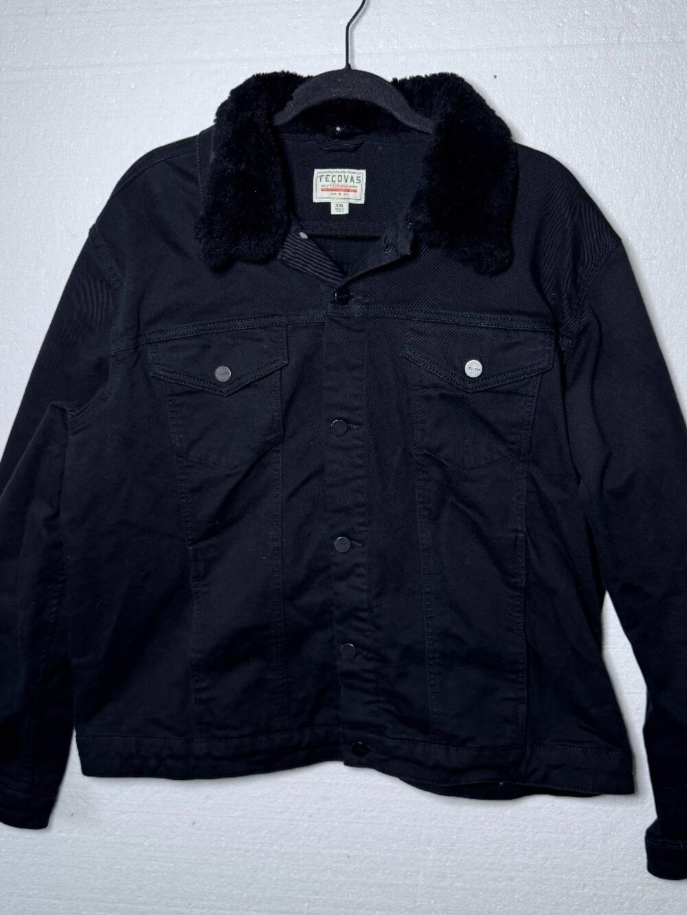 Tecovas Mens XXL Black Overnight Trucker Jacket Denim Sheepskin Collar Western